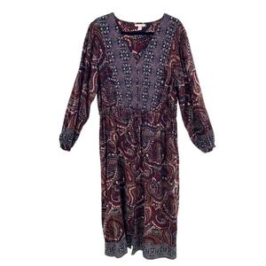 Knox Rose Dress‎ Long Sleeve Sz XL Paisley Print Midi Boho Bohemian Peasant